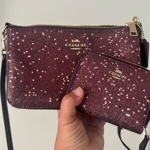 Coach Glitter heart small clutch and wallet combo EUC